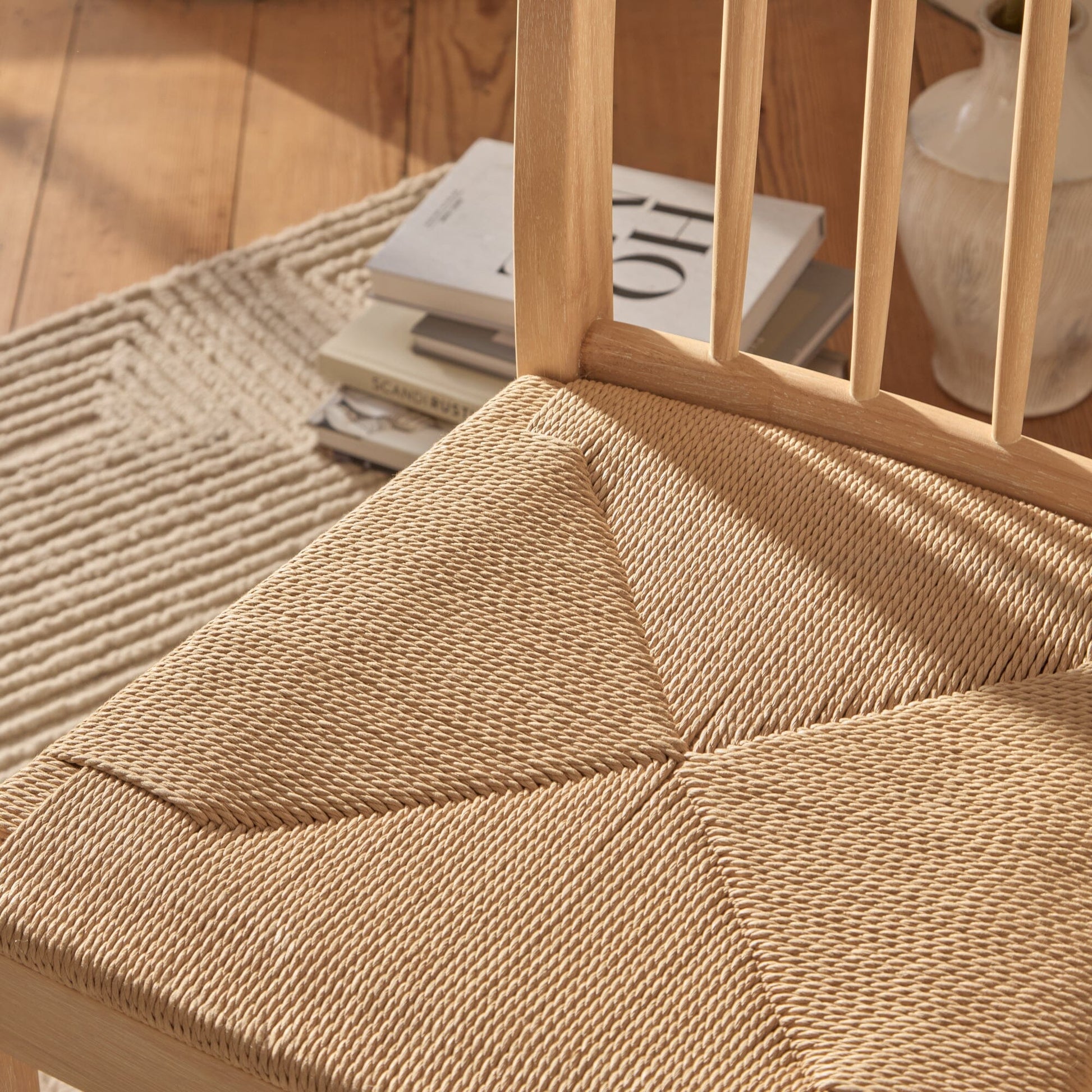 Tilly Natural String Dining Chairs - Set of 2 - Whitewash Oak Legs - Laura James