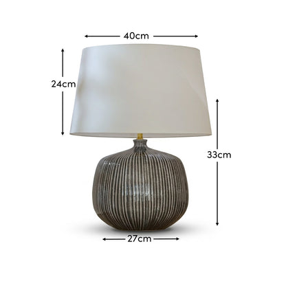Tongham 31cm Ceramic Lamp Base - Dark Grey & Coningsby 40cm Cotton Lamp Shade - Snow White - Laura James