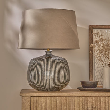 Tongham 31cm Ceramic Lamp Base - Dark Grey & Coningsby 40cm Cotton Lamp Shade - Taupe - Laura James