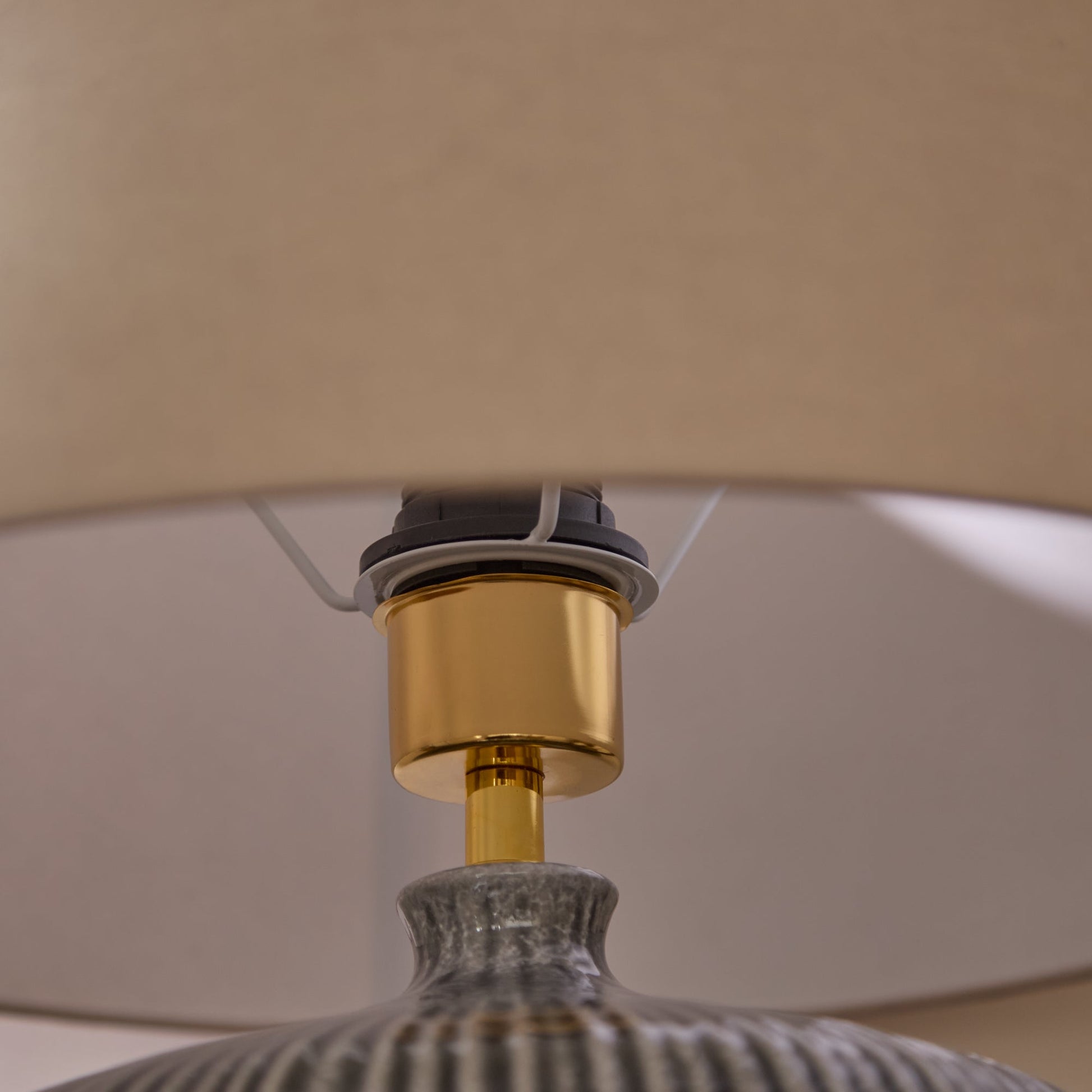 Tongham 31cm Ceramic Lamp Base - Dark Grey & Coningsby 40cm Cotton Lamp Shade - Taupe - Laura James