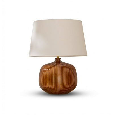 Tongham 31cm Ceramic Lamp Base - Saffron Yellow & Coningsby 40cm Cotton Lamp Shade - Snow White - Laura James