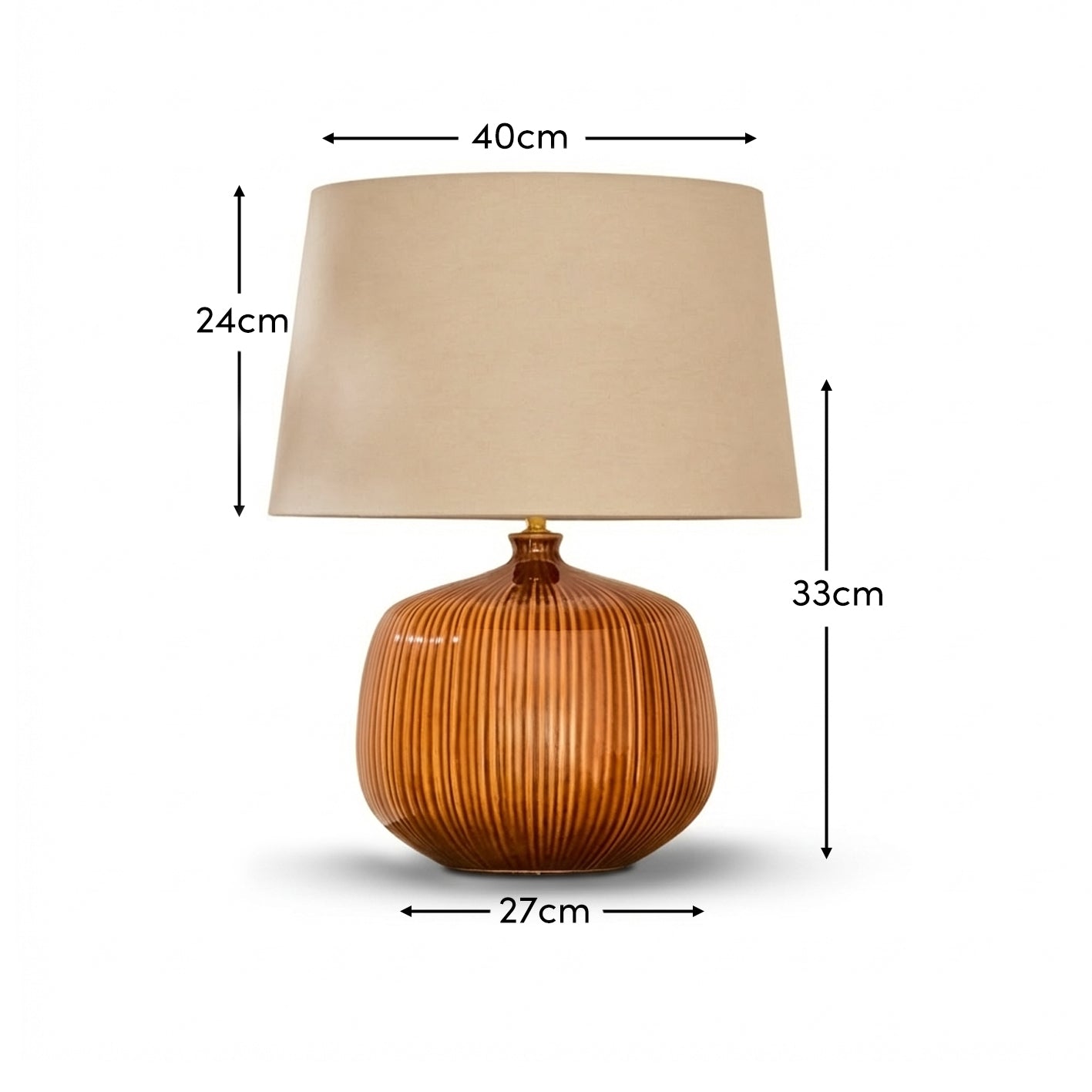 Tongham 31cm Ceramic Lamp Base - Saffron Yellow & Coningsby 40cm Cotton Lamp Shade - Taupe - Laura James