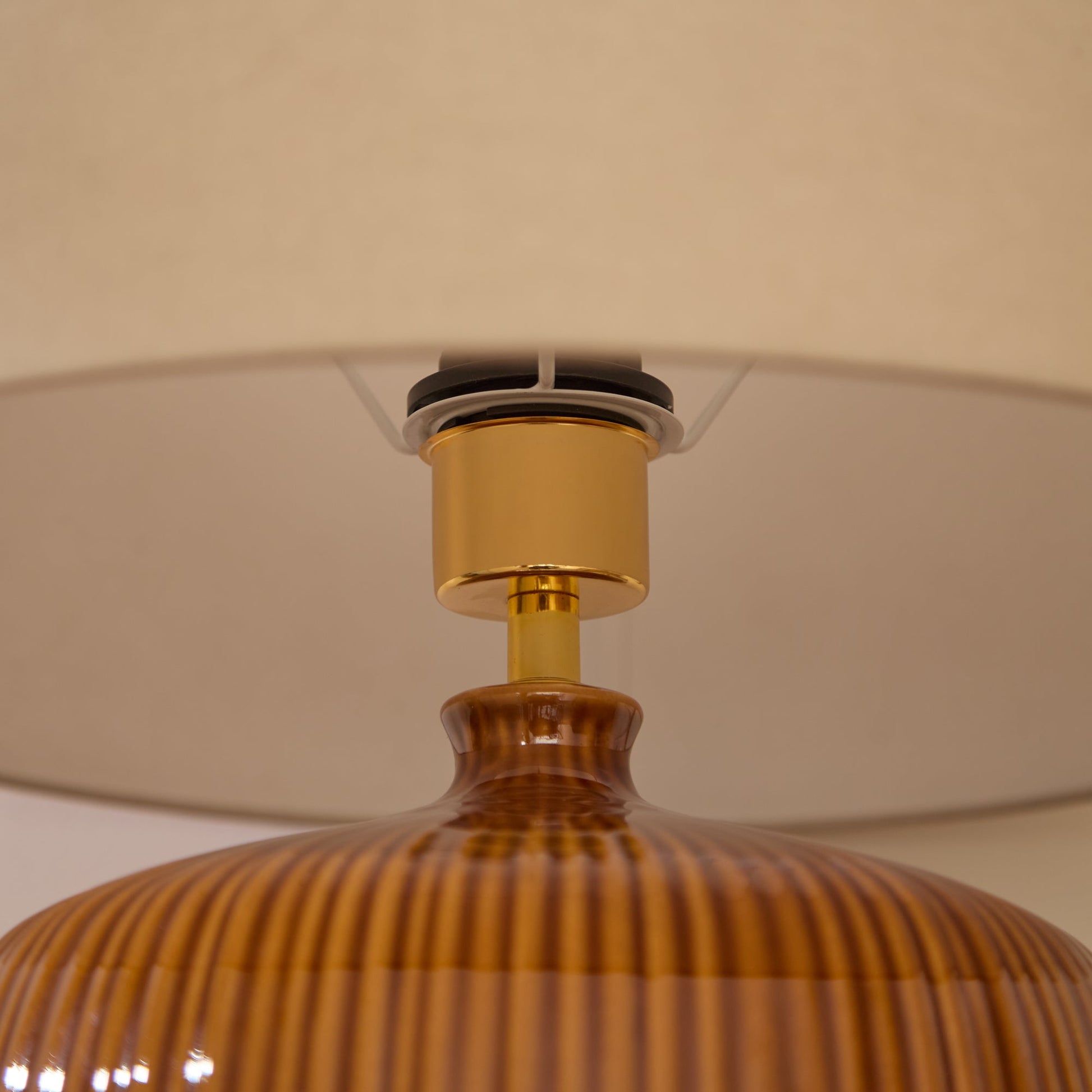 Tongham 31cm Ceramic Lamp Base - Saffron Yellow & Coningsby 40cm Cotton Lamp Shade - Taupe - Laura James