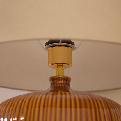 Tongham 31cm Ceramic Lamp Base - Saffron Yellow & Coningsby 40cm Cotton Lamp Shade - Taupe - Laura James