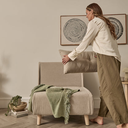 Una Single Sofa Bed -  Soft Beige with Pale Oak Legs - Laura James 