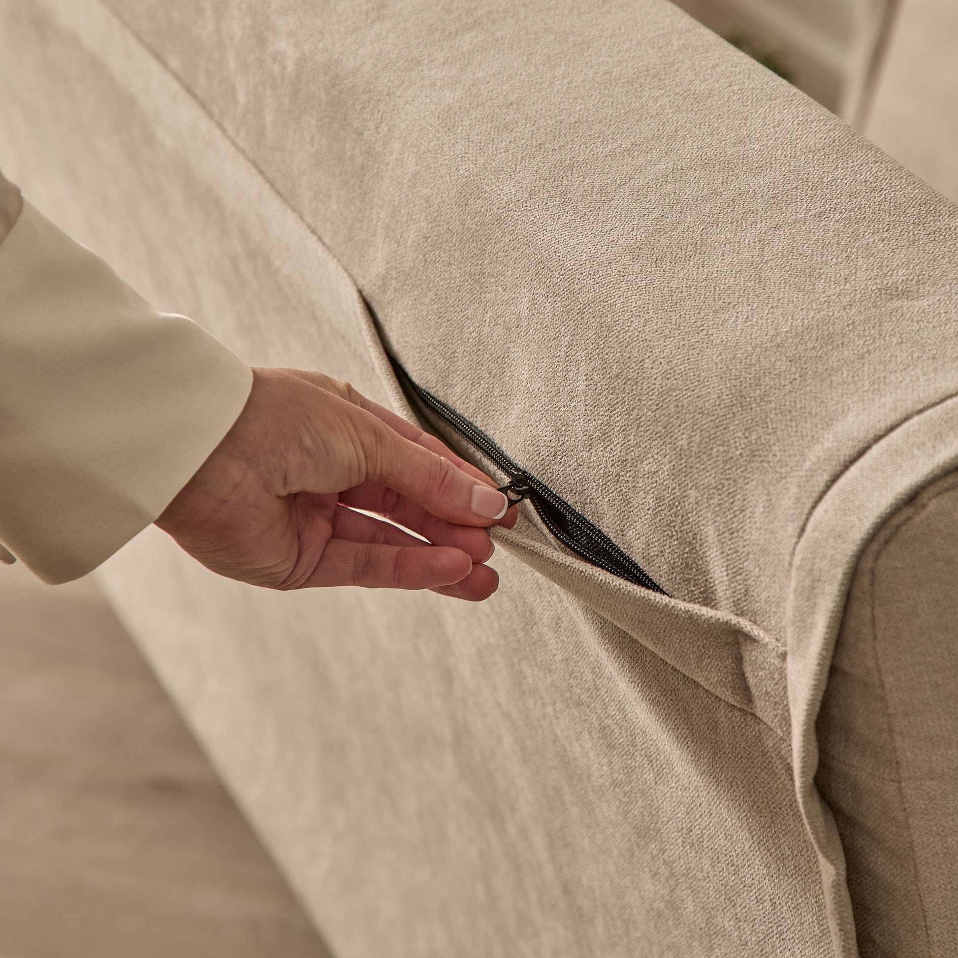 Una Single Sofa Bed -  Soft Beige with Pale Oak Legs - Laura James 