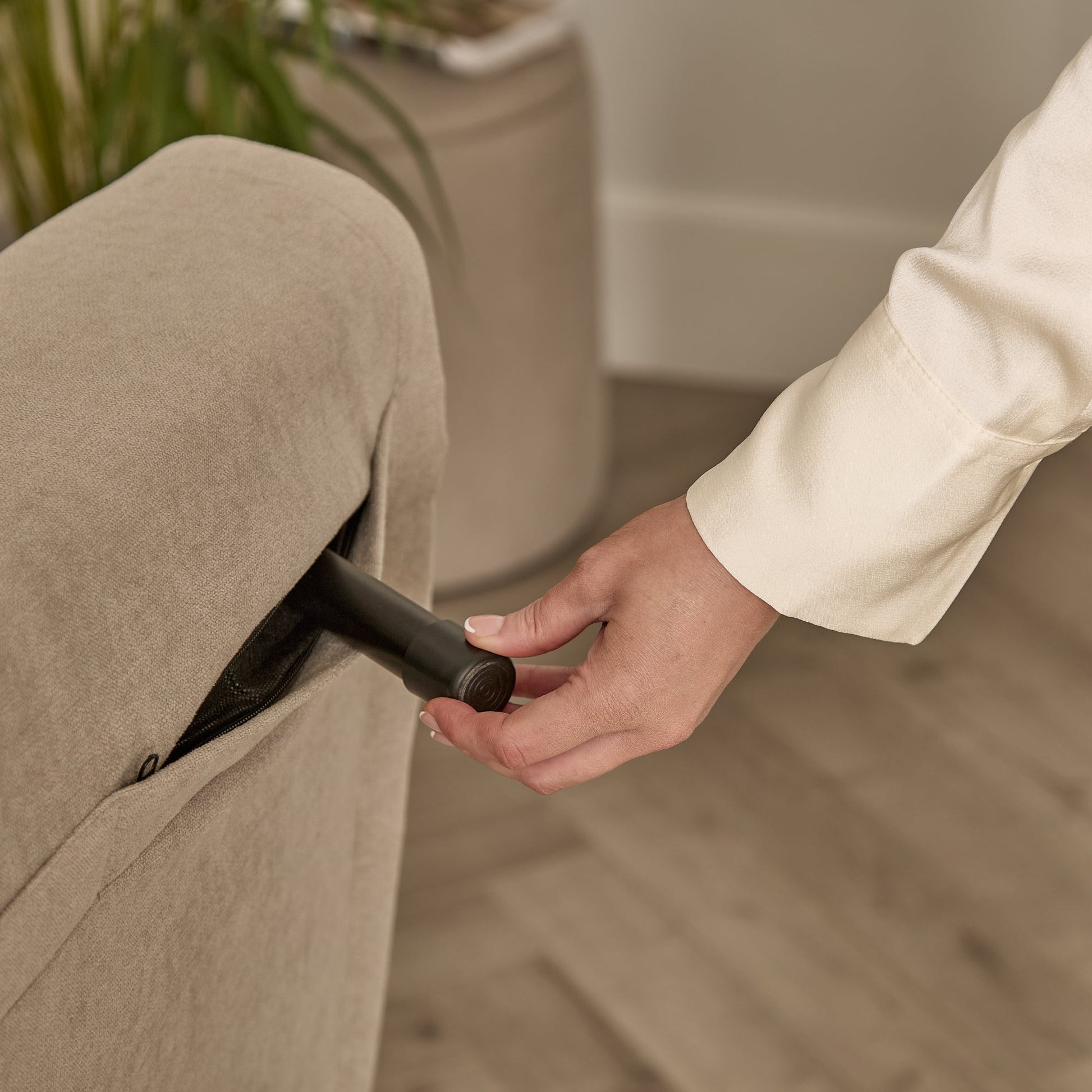 Una Single Sofa Bed -  Soft Beige with Pale Oak Legs - Laura James 