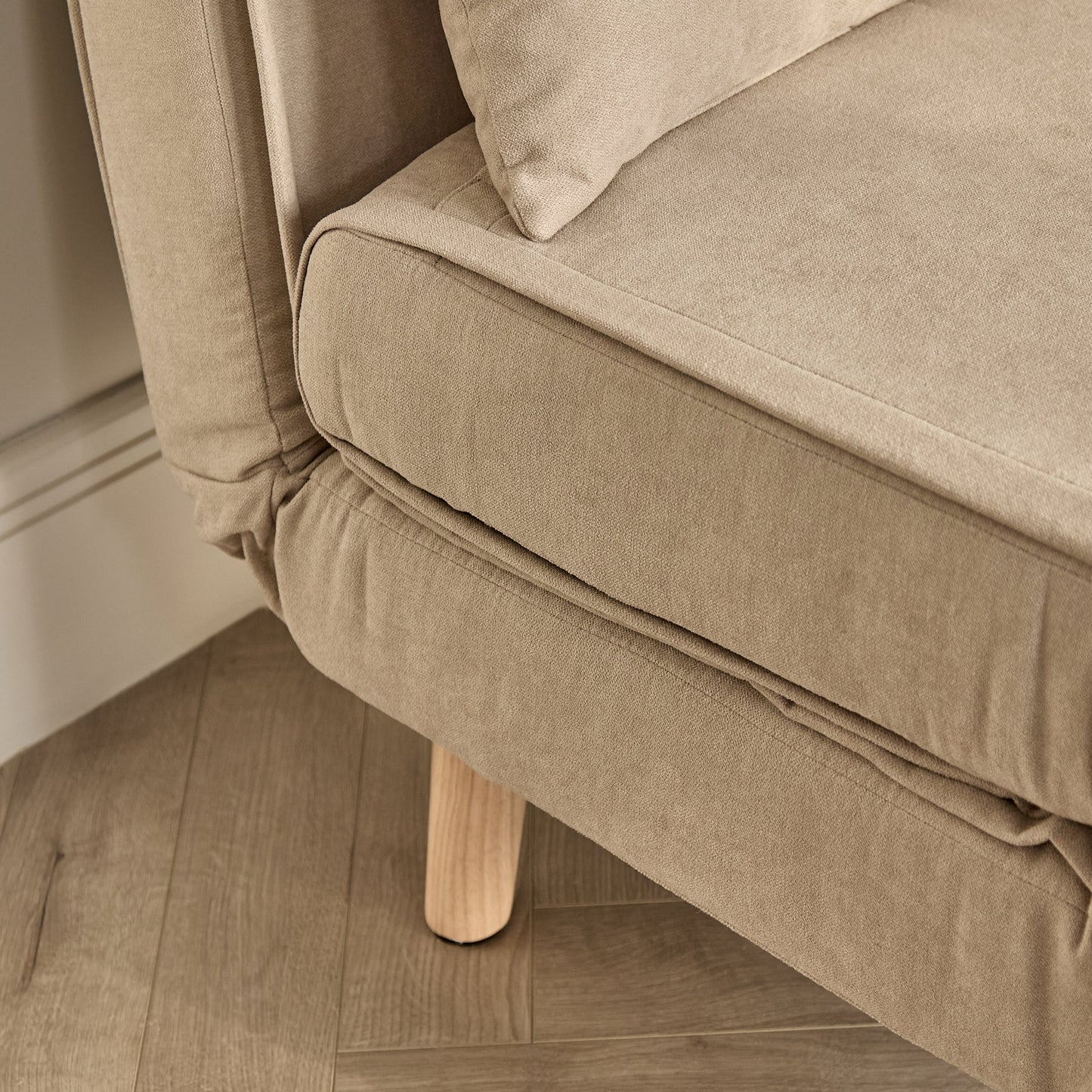 Una Single Sofa Bed -  Soft Beige with Pale Oak Legs - Laura James 