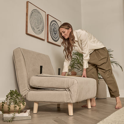 Una Single Sofa Bed -  Soft Beige with Pale Oak Legs - Laura James 