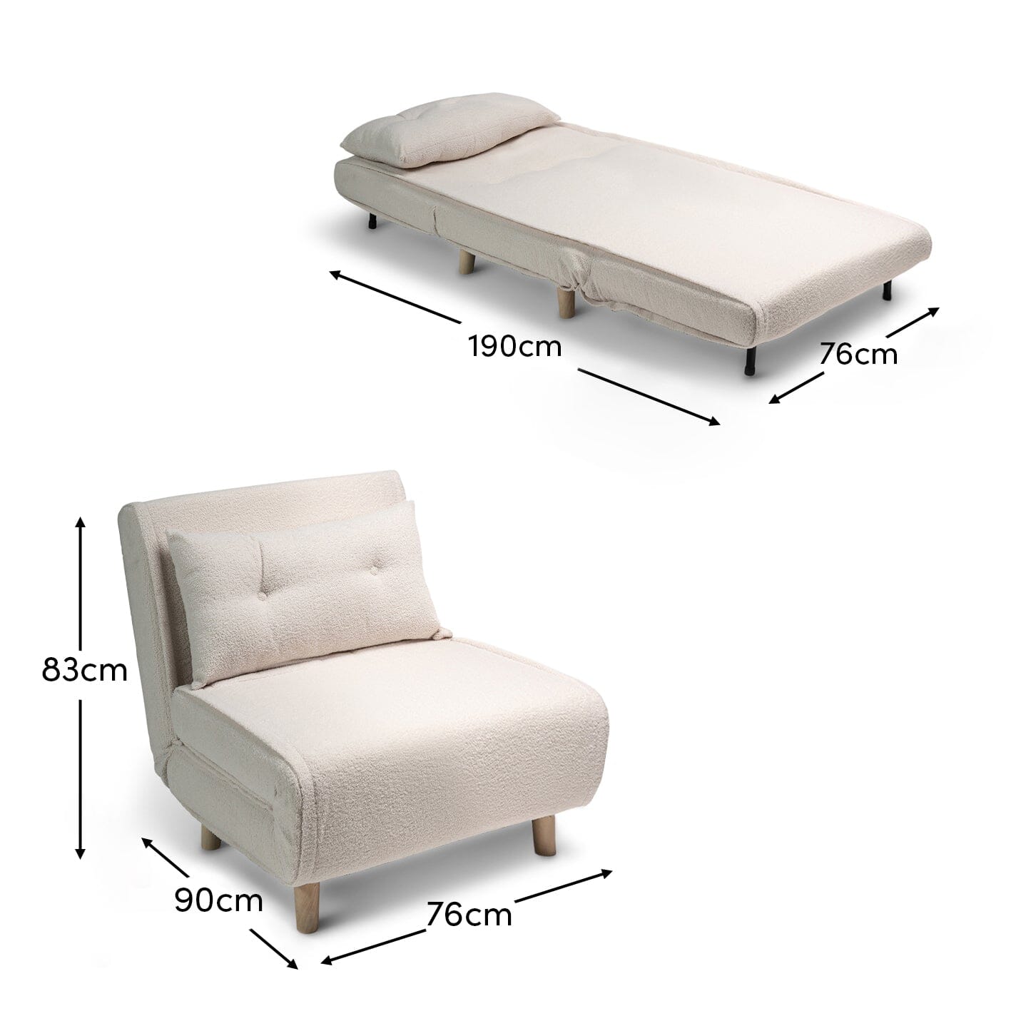 Una Single Teddy Sprung Sofa Bed - Warm White
