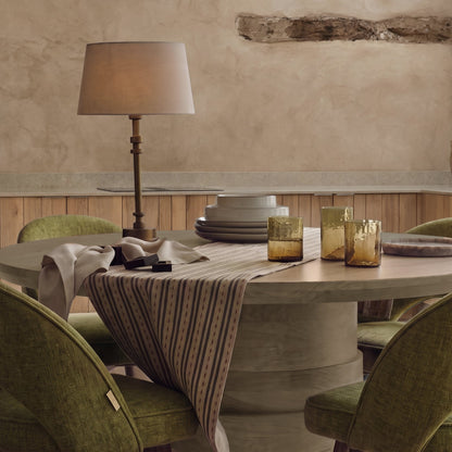 Adam 135cm Almond Brown Round Dining Table Set - 4 Seater - Marilyn Moss Green Dining Chairs - Almond Brown Legs - Laura James 