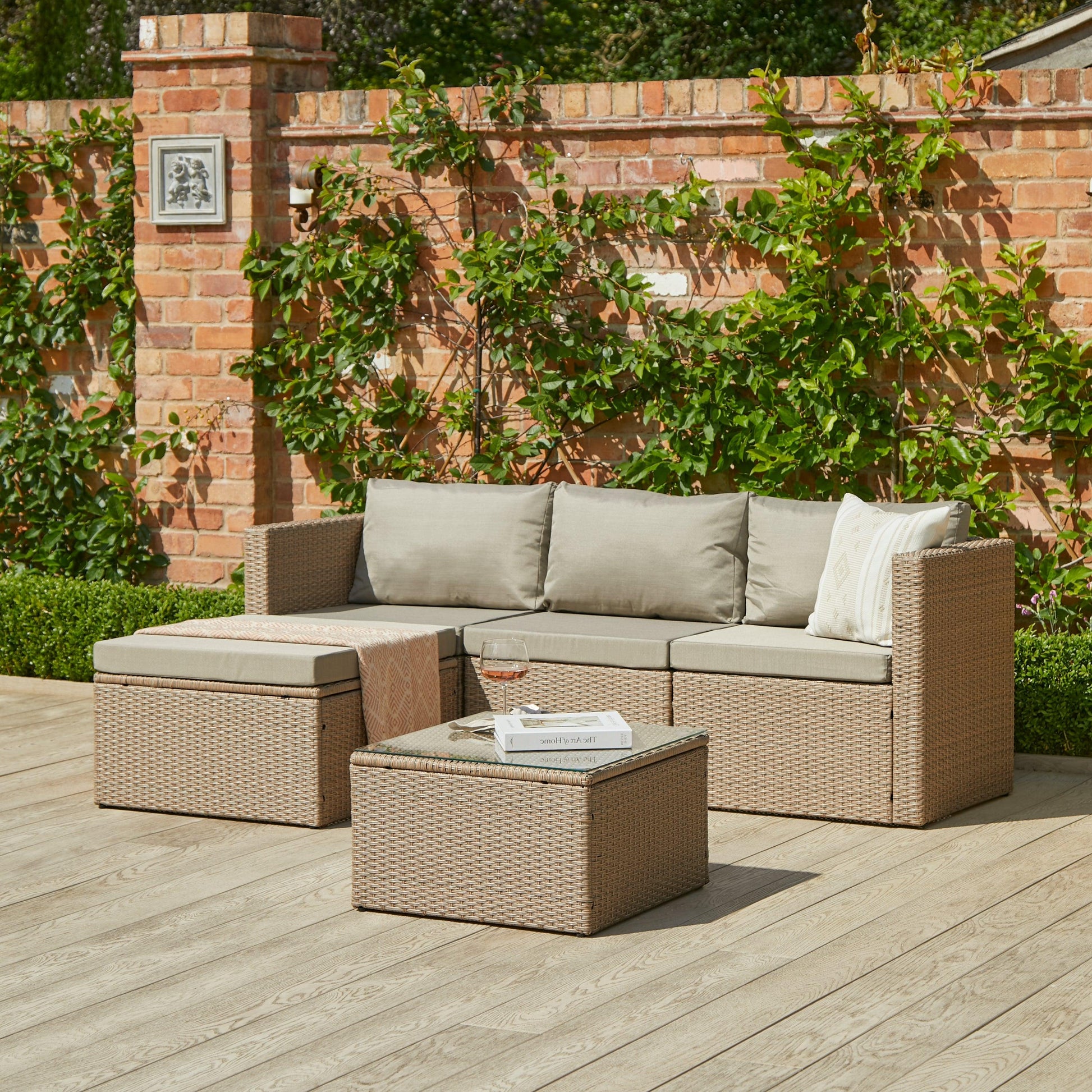 Weston 4 Seater Rattan Garden Corner Sofa Set - Natural Weave - Laura James