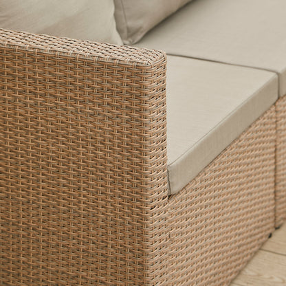 Weston 4 Seater Rattan Garden Corner Sofa Set with Grey LED Premium Parasol - Natural Weave