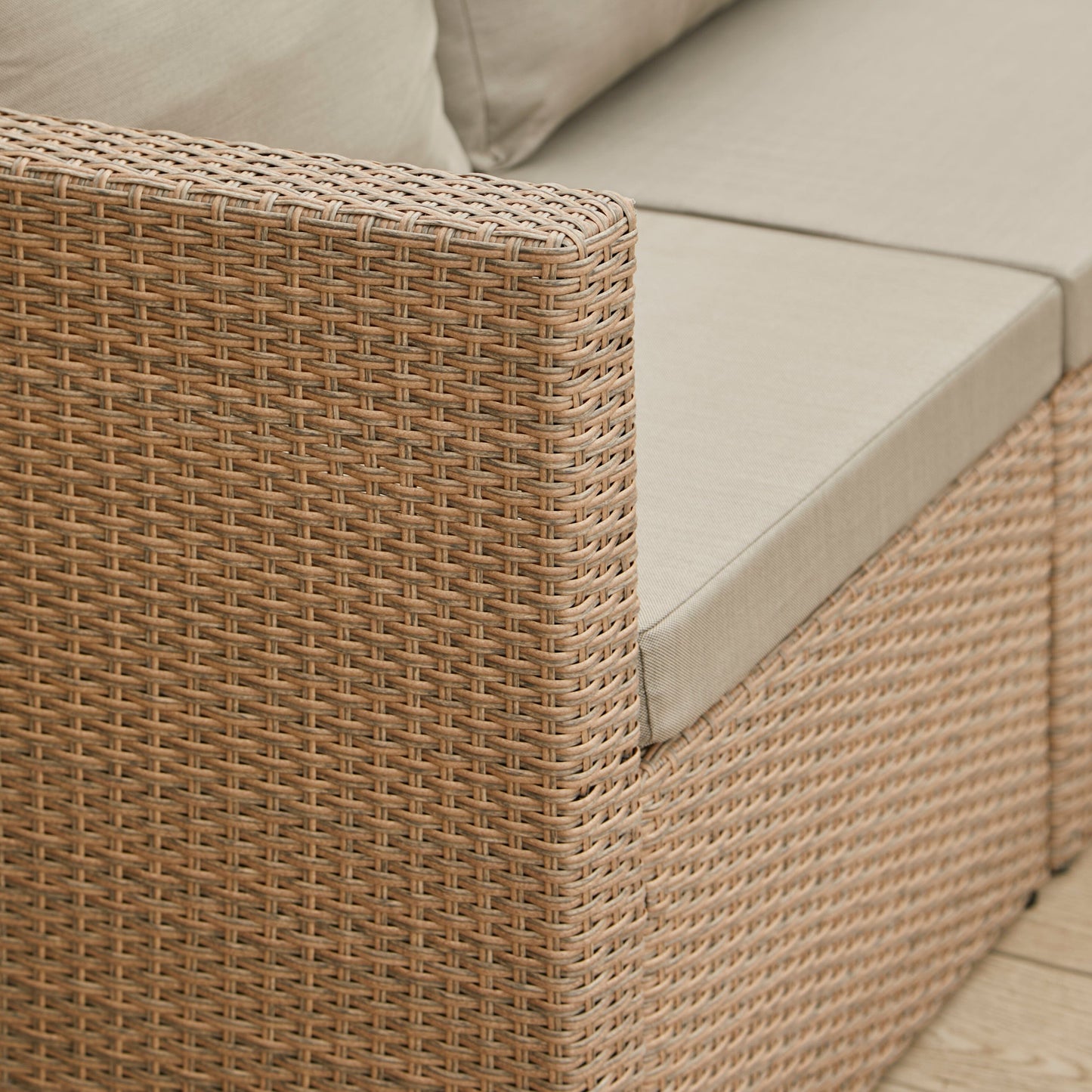 Weston 4 Seater Rattan Garden Corner Sofa Set with Cream LED Premium Parasol - Natural Weave