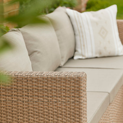 Weston 4 Seater Rattan Garden Corner Sofa Set with Cream LED Premium Parasol - Natural Weave