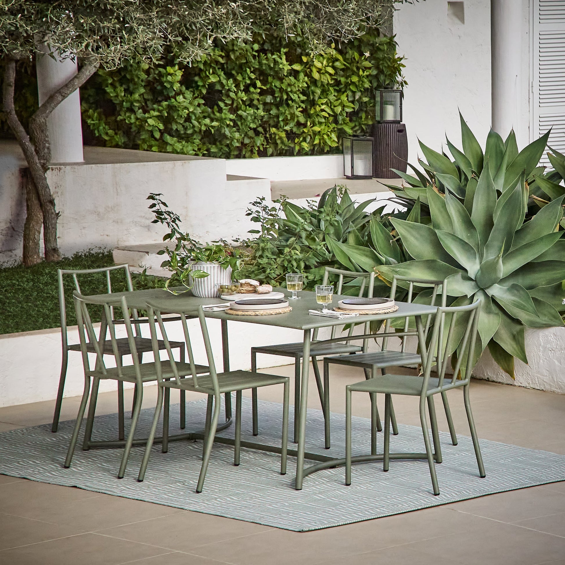 Wilder Rectangular Dining Table Set with 6 x Wilder Dining Chair - Olive Green