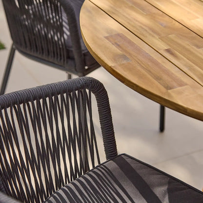 Willow 4 Seater Wood Round Garden Dining Set - Hali Black Chairs