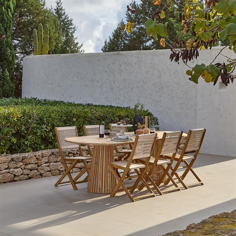 Willow 6 Seater White Acacia Oval Garden Dining Set with Cove Beige Rope Chairs - Laura James
