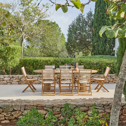 Willow 6 Seater White Acacia Oval Garden Dining Set with Cove Beige Rope Chairs - Laura James