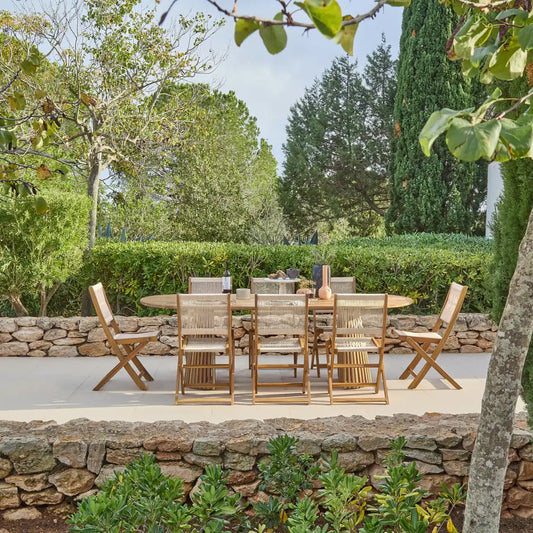 Willow 6 Seater White Acacia Oval Garden Dining Set with Cove Beige Rope Chairs - Laura James