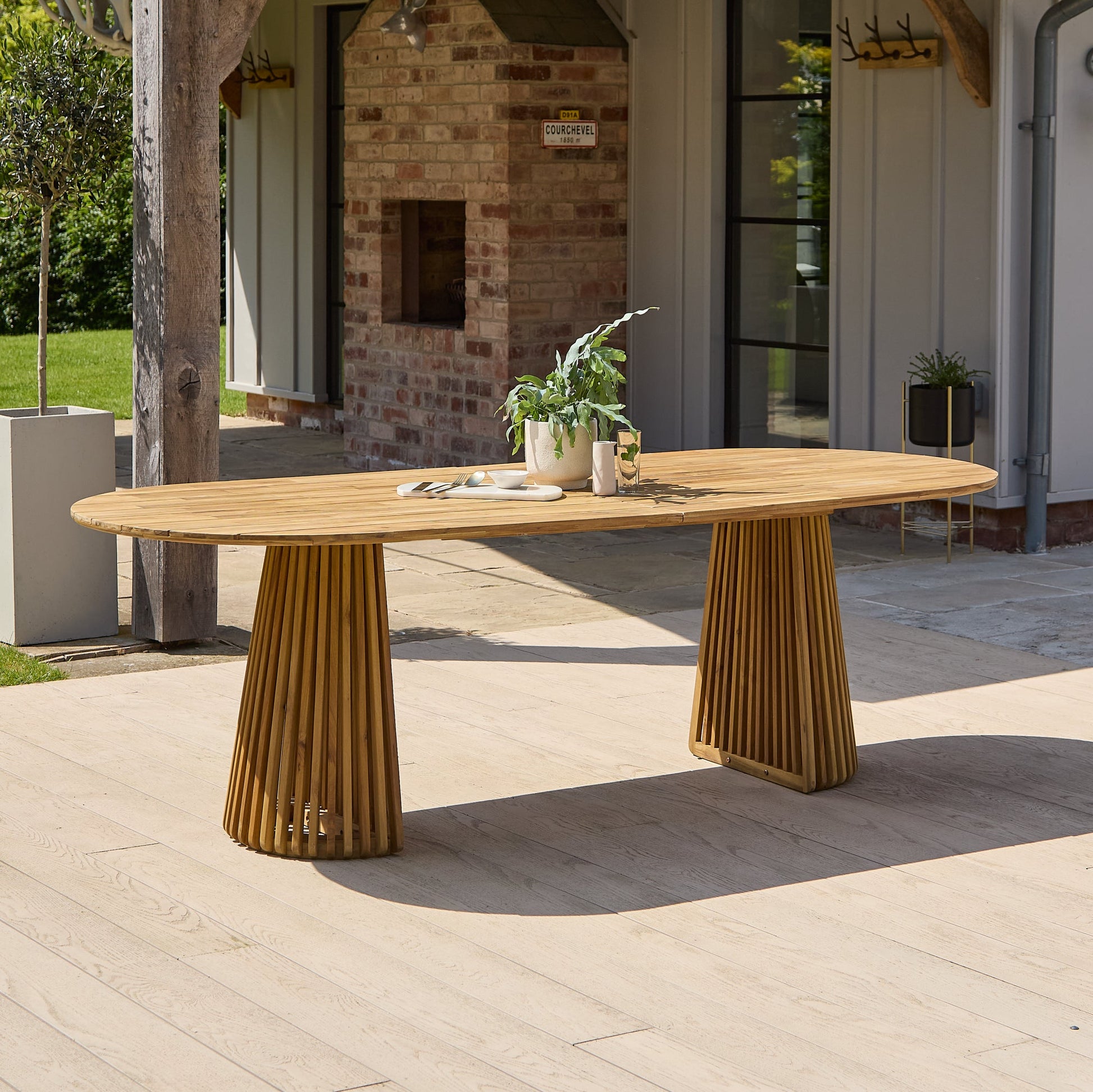 Willow 8 Seater Oval Garden Dining Table - Brushed Light Acacia - Laura James