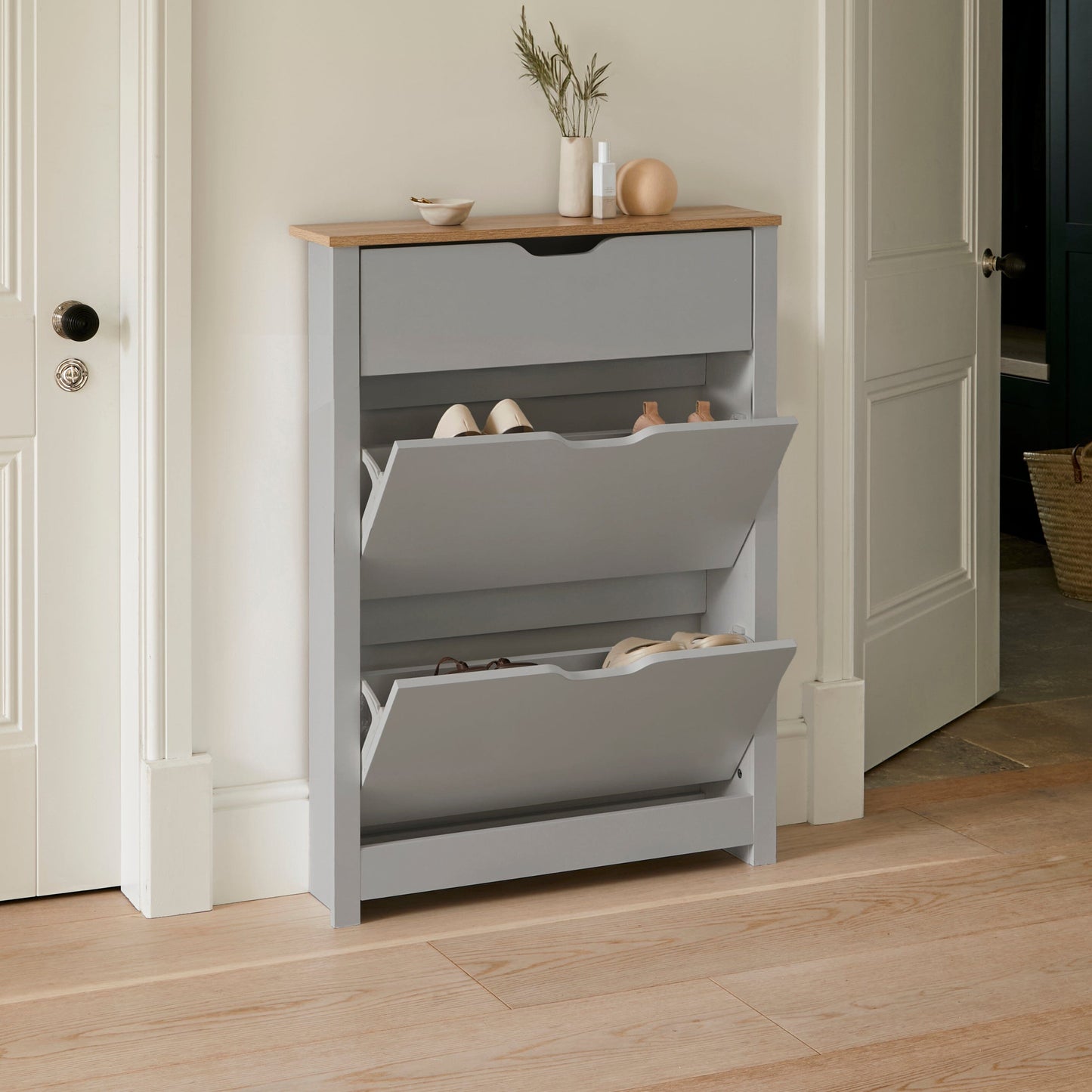 Windsor Shoe Cabinet - 3 Door - Grey