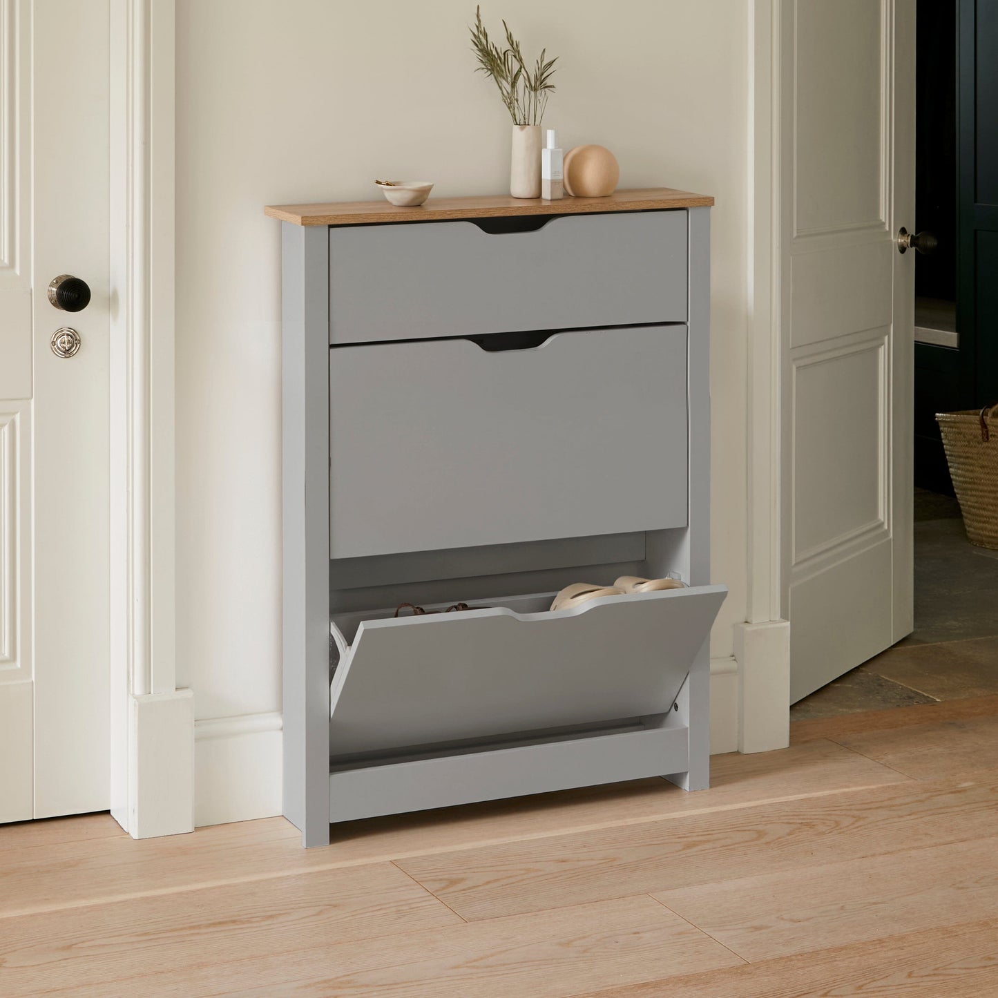 Windsor Shoe Cabinet - 3 Door - Grey