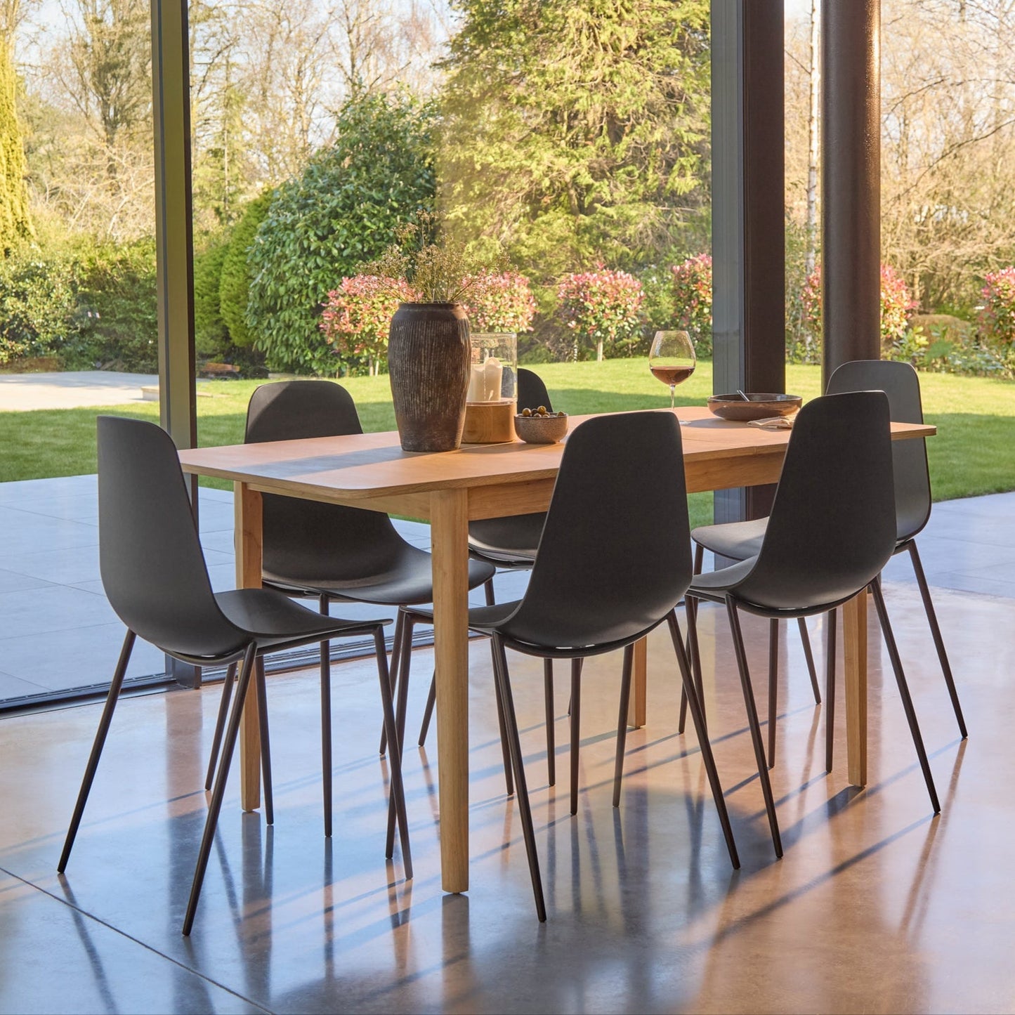 Paul Whitewash Extendable Dining Table Set - 6 Seater - Wren Black Dining Chairs - Laura James 