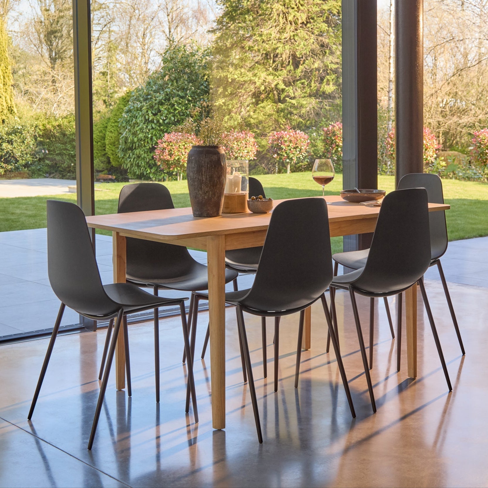 Paul Whitewash Extendable Dining Table Set - 6 Seater - Wren Black Dining Chairs - Laura James 