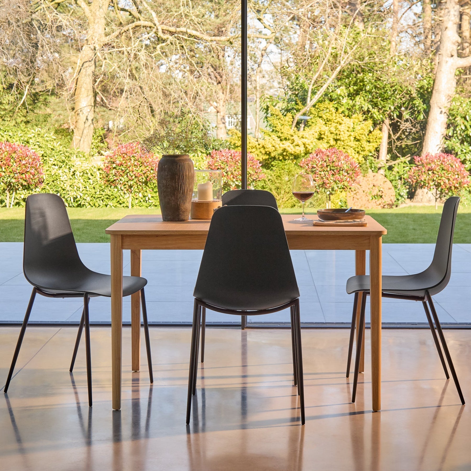 Paul Whitewash Extendable Dining Table Set - 4 Seater - Wren Black Dining Chairs - Laura James 