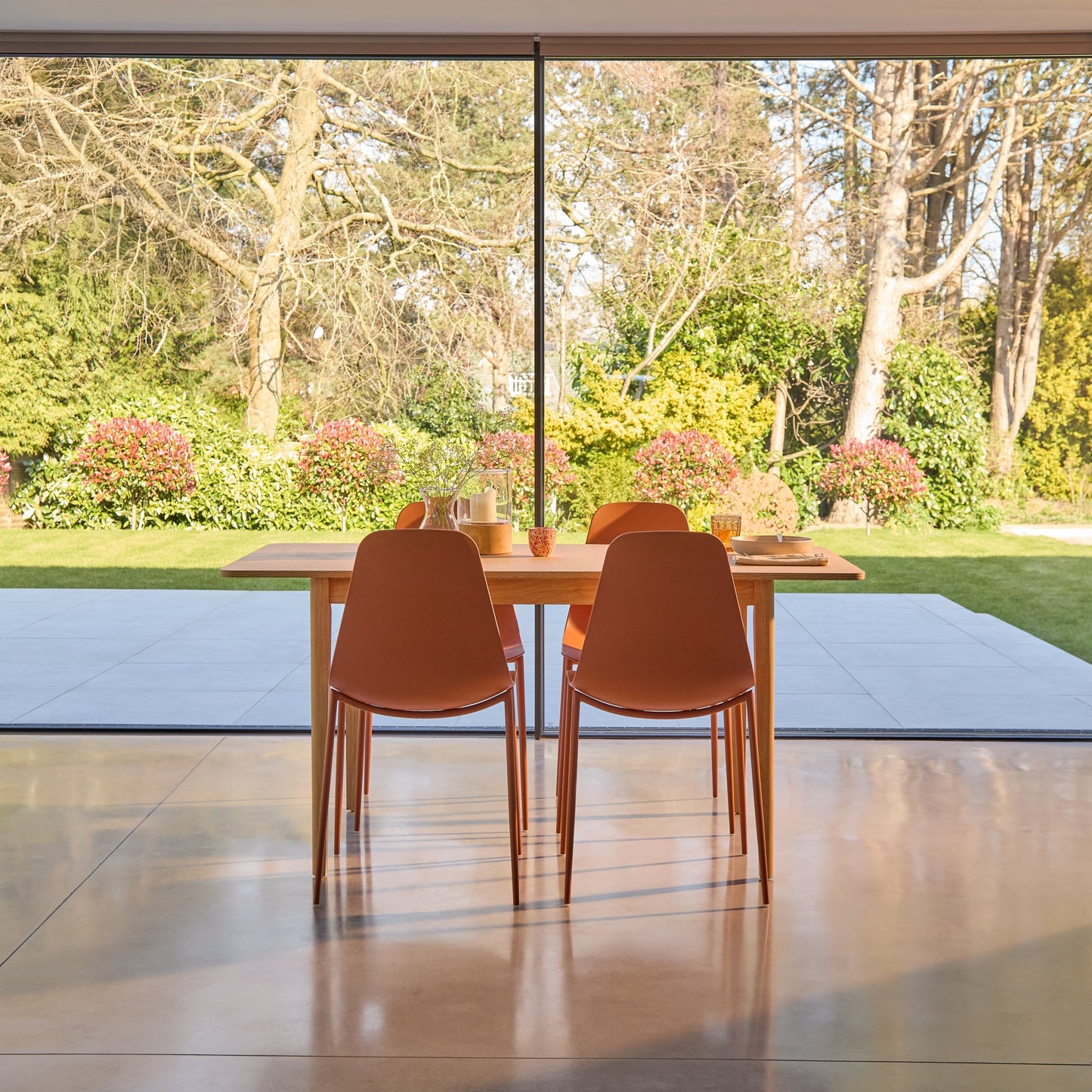 Paul Whitewash Extendable Dining Table Set - 4 Seater - Wren Orange Dining Chairs - Laura James 
