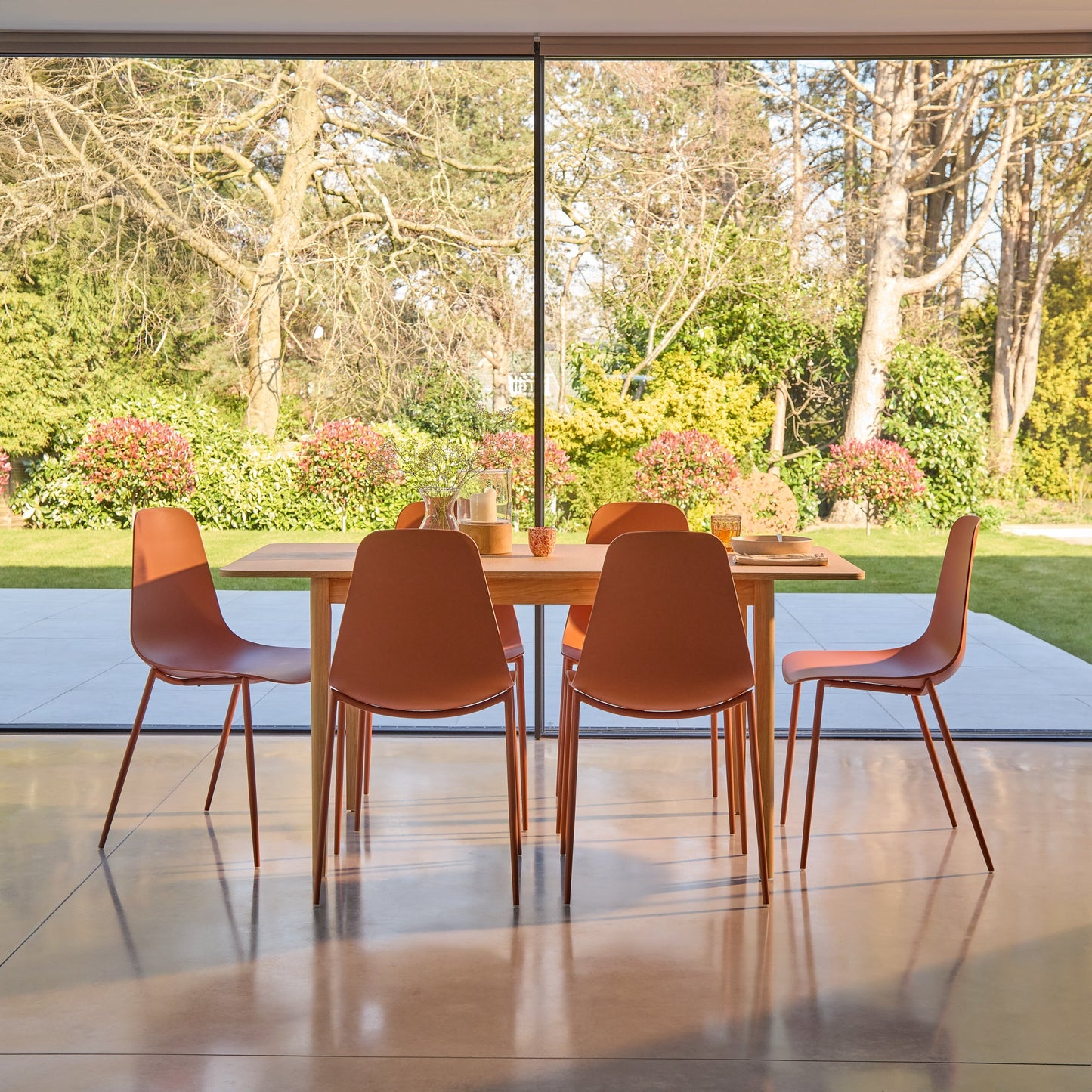 Paul Whitewash Extendable Dining Table Set - 6 Seater - Wren Orange Dining Chairs - Laura James 