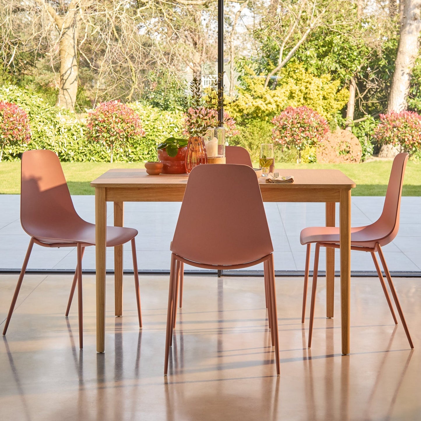 Paul Whitewash Extendable Dining Table Set - 4 Seater - Wren Pink Dining Chairs 
