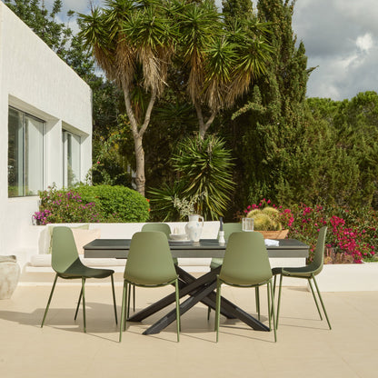Amelia 6 Seater Dove Grey Concrete Garden Dining Set with Wren Olive Green Chairs - Laura James