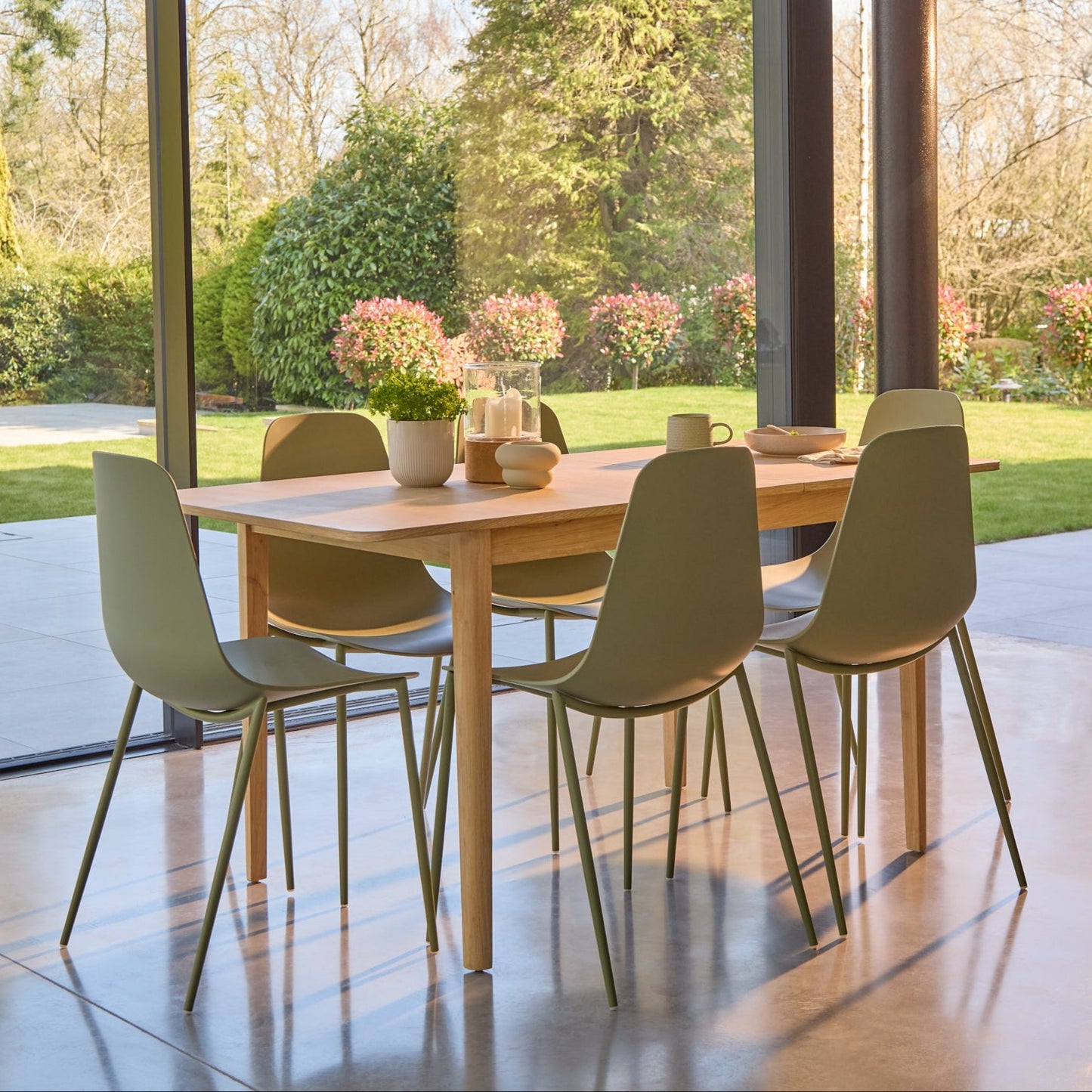 Paul Whitewash Extendable Dining Table Set - 6 Seater - Wren Green Dining Chairs 