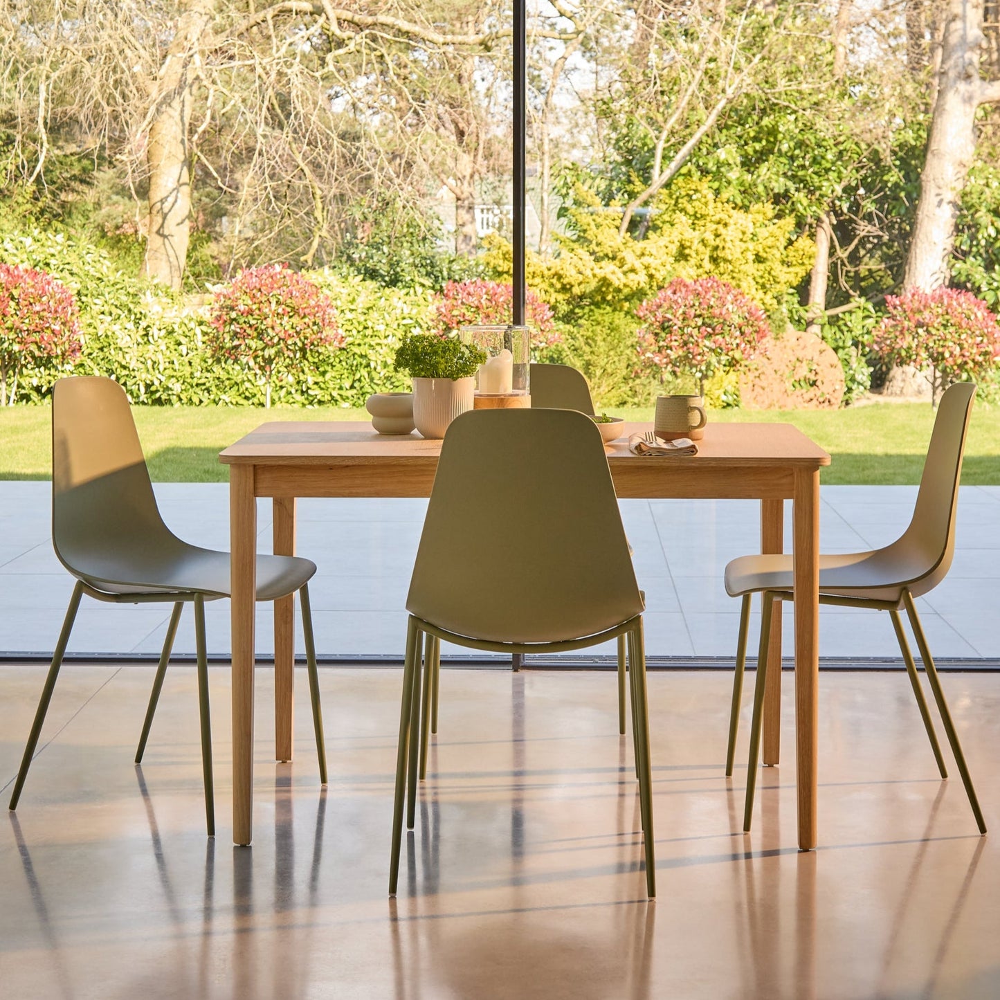 Paul Whitewash Extendable Dining Table Set - 4 Seater - Wren Green Dining Chairs 
