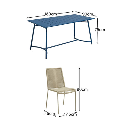 Wilder 6 Seater Blue Dining Table Set with Ryder Chairs - Laura James