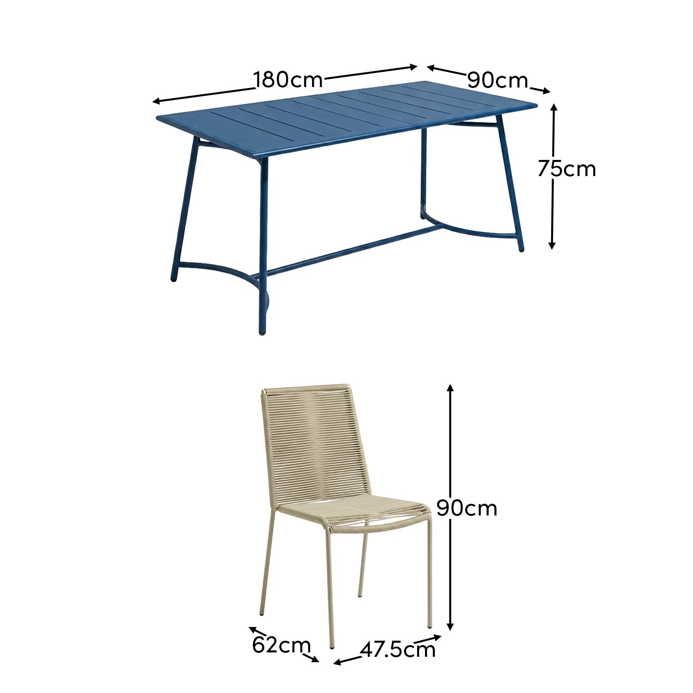 Wilder 6 Seater Blue Garden Dining Set with Ryder Clay Chairs - Laura James