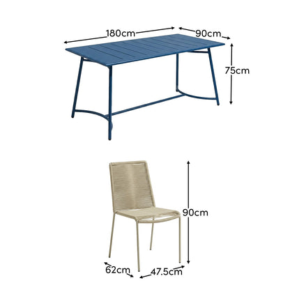 Wilder 6 Seater Blue Garden Dining Set with Ryder Clay Chairs - Laura James