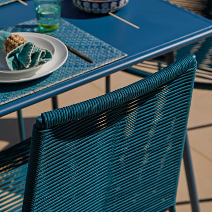 Wilder 6 Seater Blue Garden Dining Set with Ryder Teal Chairs - Laura James