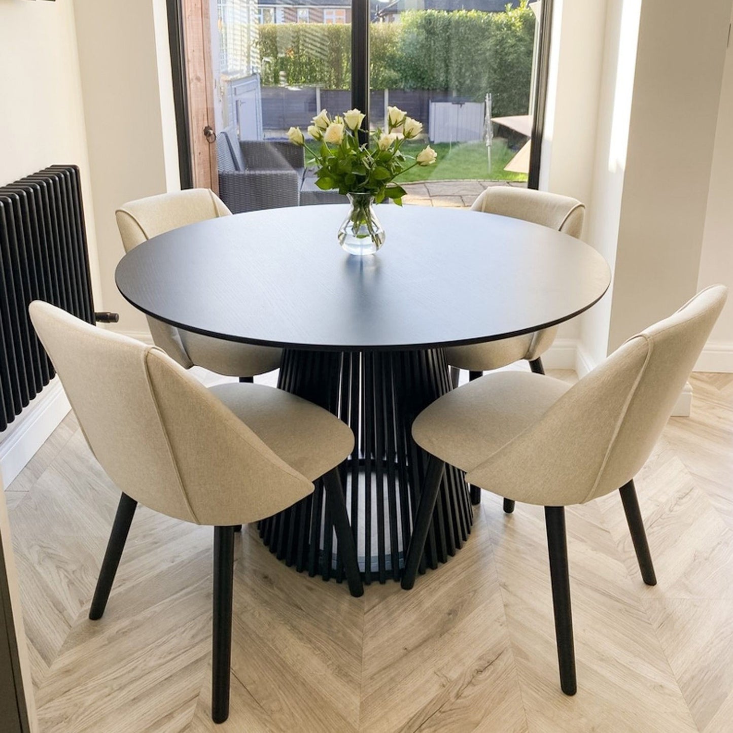 Willow 4 Seater Black Dining Table Set - Freya Oatmeal Dining Chairs with Black Legs