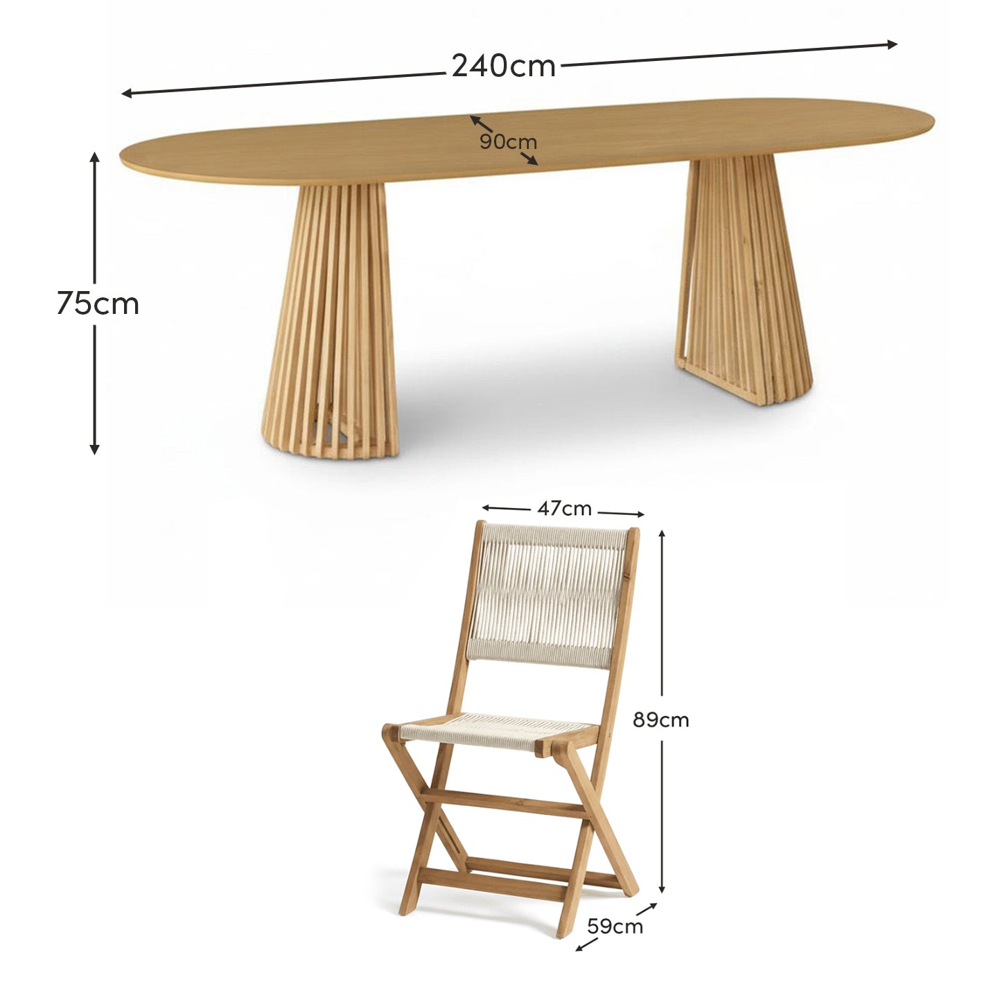 Willow 6 Seater White Acacia Oval Garden Dining Set with Cove Beige Rope Chairs - Laura James