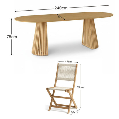 Willow 6 Seater White Acacia Oval Garden Dining Set with Cove Beige Rope Chairs - Laura James