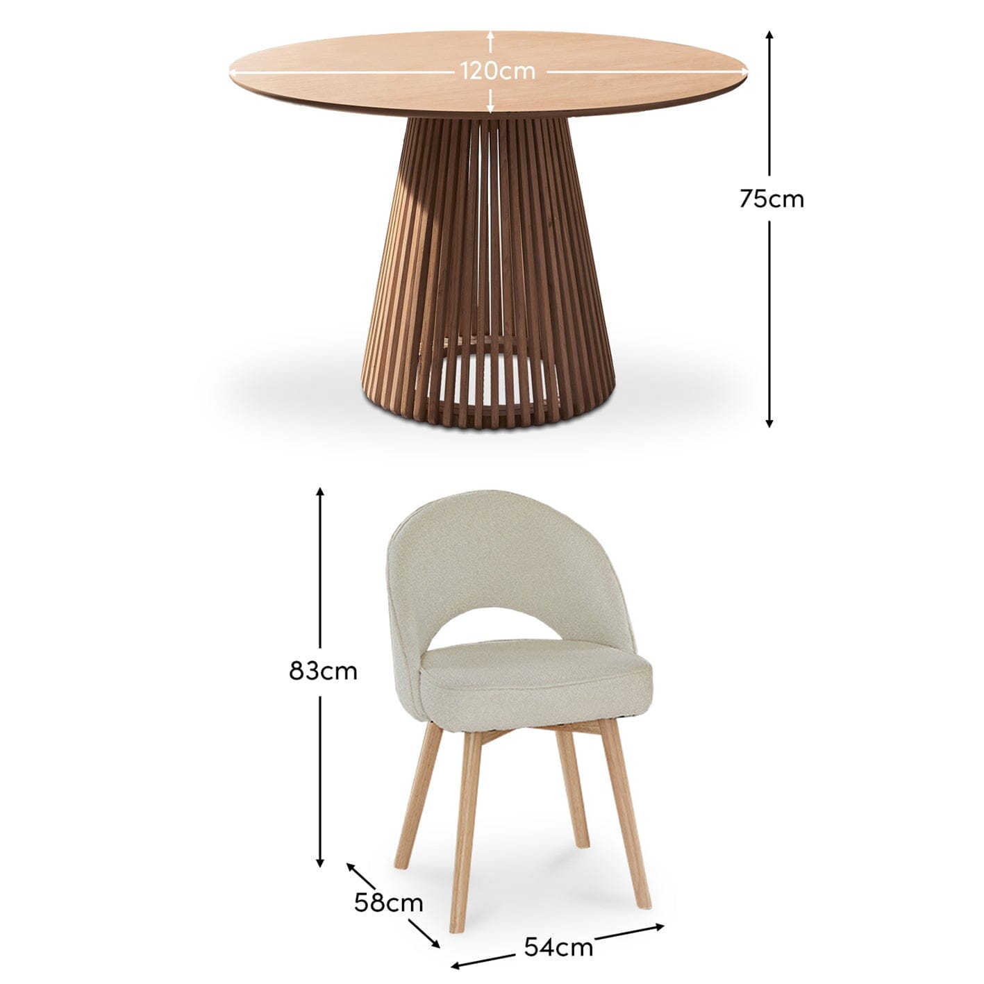 Willow Whitewash Round 4 Seater with Marilyn Boucle Dining Chairs with Whitewash Legs   - Laura James 