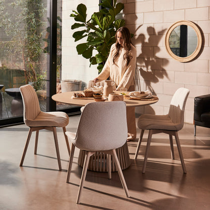 Willow Whitewash 4 Seater Round Dining Table with Bella Boucle Dining Chairs - Laura James 