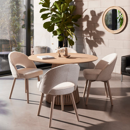 Willow Whitewash Round 4 Seater with Marilyn Boucle Dining Chairs with Whitewash Legs   - Laura James 