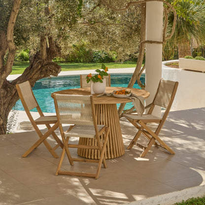 Willow 4 Seater White Acacia Round Garden Dining Set with Cove Beige Rope Chairs - Laura James