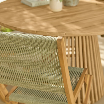 Willow 4 Seater White Acacia Round Garden Dining Set with Cove Green Rope Chairs - Laura James