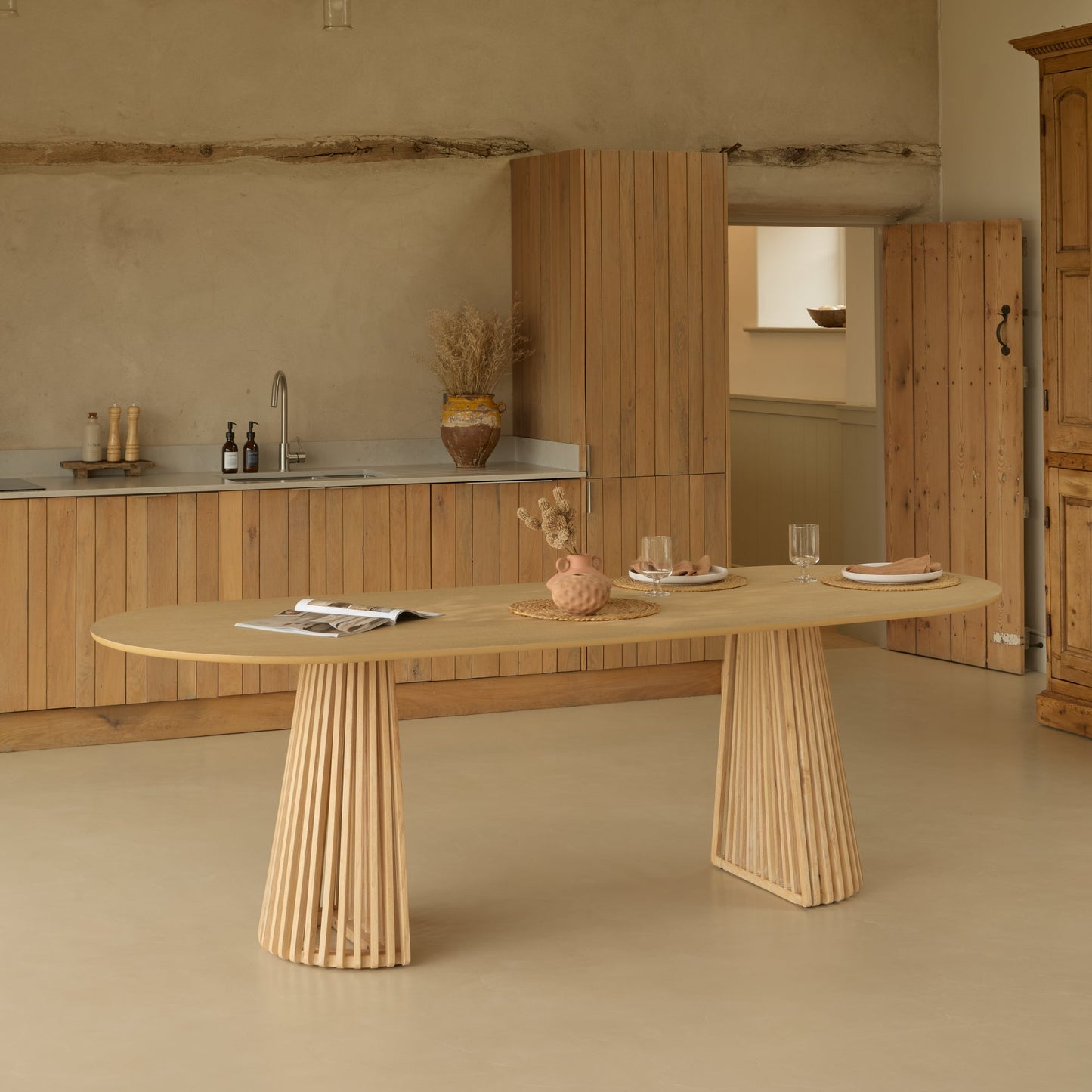 Willow Whitewash Oak Oval Dining Table Set - 6 Seater - Carter Dining Armchairs - Whitewash Oak Legs - Laura James