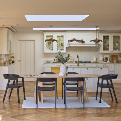 Willow 240cm Oval Dining Table - Whitewash Oak & 6 x Ella Armchairs - Black Oak - Laura James 